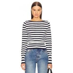 L'academie‎ Striped Boat Neck Knit Sweater Long Sleeve Navy White Size S